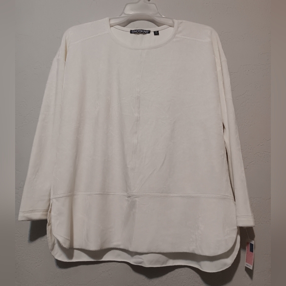 SNOSKINS Velvet Set Top-Pant Ivory SzM Pullover Vneck Elastic Waist Band Pants - Picture 2 of 16